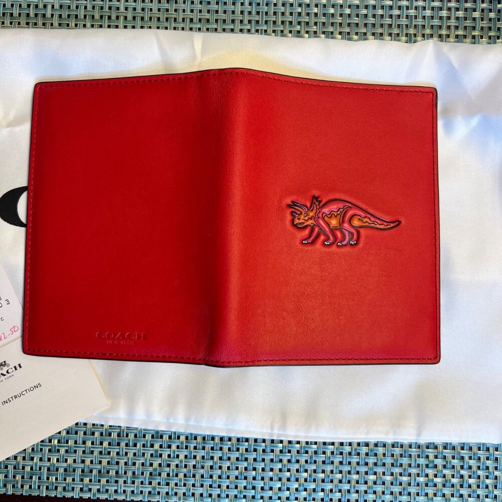 Coach Red Leather Passport Case with Triceratops - Picture 6 of 11